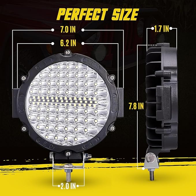 7 Inch Round LED Off Road Lights, 210W 10000lm LED Work Lights for Truck Jeep ATV UTV RV SXS Offroad Car Driving Headlight, Off-Roading Fog Tractors Lights Flood Spot Beam, 2 Pack