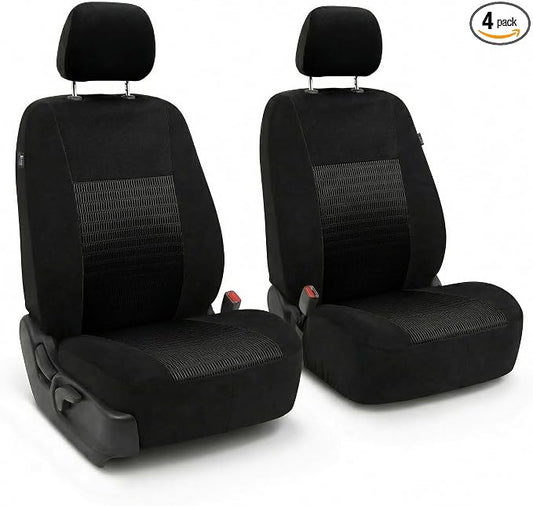 FH Group Universal Car Seat Covers Front Set for SUV Truck Sedan Vans | 3D Textured Breathable Fabric Seat Cover Set Protector with Airbag Compatible Interior Upgrade - Black