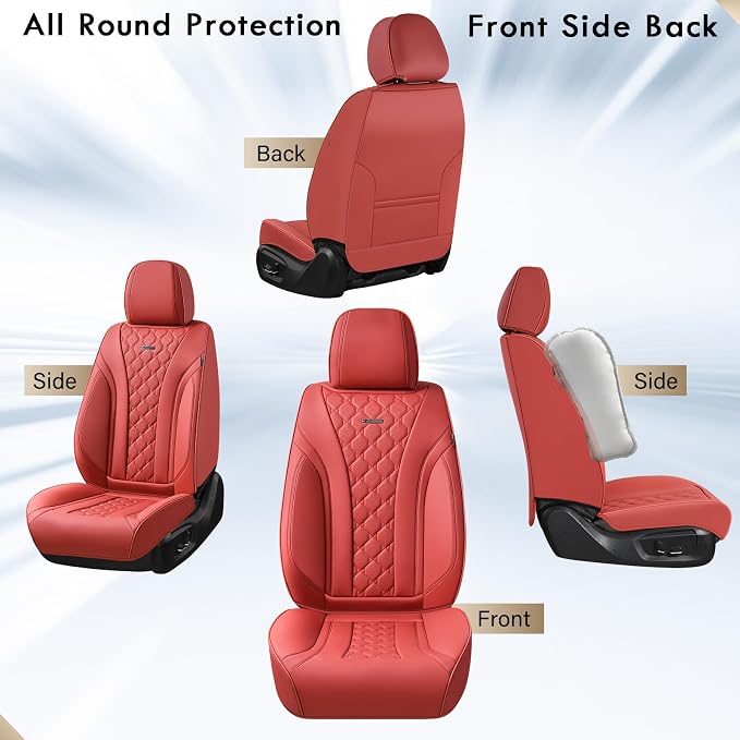 Coverado Car Seat Covers Front Seats, Red Seat Covers, Breathable Perforated Design, Luxurious Diamond Leather Car Seat Cover, 2 Pack Car Seat Protector Front Seat Cover Universal Fit Most Cars