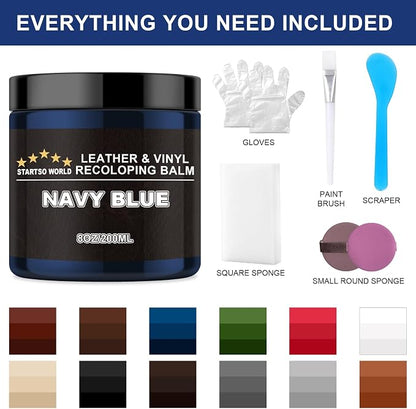 STARTSO WORLD Leather Recoloring Balm, Navy Blue Leather Repair Kit for Furniture, Leather Dye, Leather Color Restorer for Couches, Leather Couch Paint | Repair, Restore & Renew Old, Faded Leather