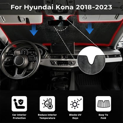 Car Windshield Sun Shade for Hyundai Kona 2018-2023 Front Window Sunshade Sun Visor Protection Cover Accessories -5-Layer Bubble Foldable Thicken Blocks Heat & UV Rays Keep Car Cooler