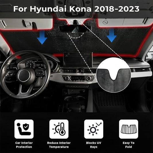 Car Windshield Sun Shade for Hyundai Kona 2018-2023 Front Window Sunshade Sun Visor Protection Cover Accessories -5-Layer Bubble Foldable Thicken Blocks Heat & UV Rays Keep Car Cooler