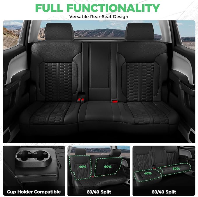 Custom Leather Seat Covers for Silverado/Sierra 1500 2014-2018, 2500HD 3500HD 2015-2019 Crew Cab Full Set with Jump Seat Cover (Armrest Storage Version Only),Truck Accessories