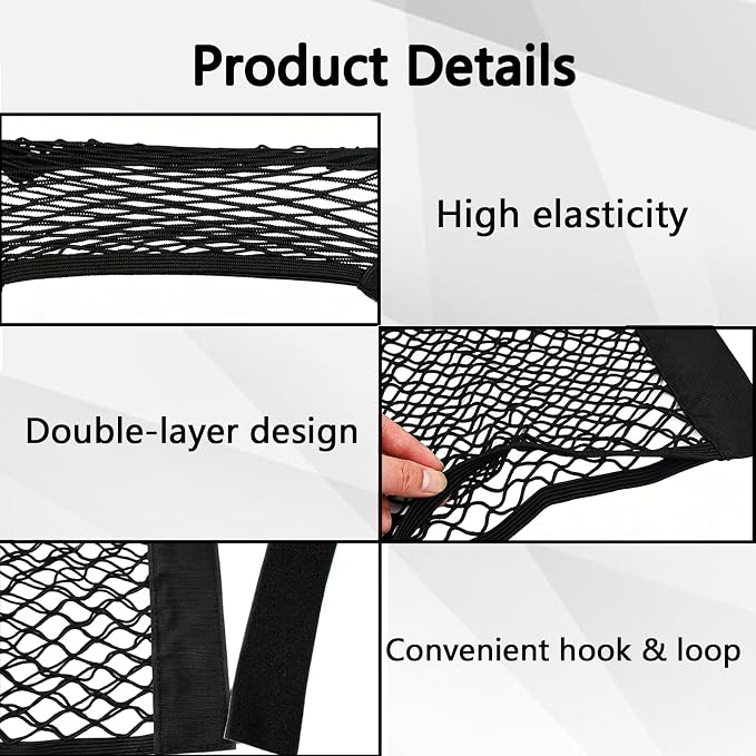 2PCS Car Cargo Net with Adhesive Tape,Storage Mesh Pocket(9.8×23.6in)