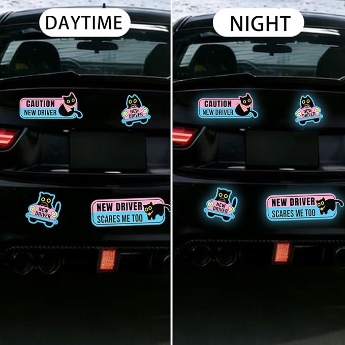 4 Pack Student Driver Magnet for Car – Cute Animal New Driver Signs High-Visibility Reflective Beginner Driver Magnets, Weatherproof & Removable Safety Warning Signs for Vehicles, “Please Be Patient”