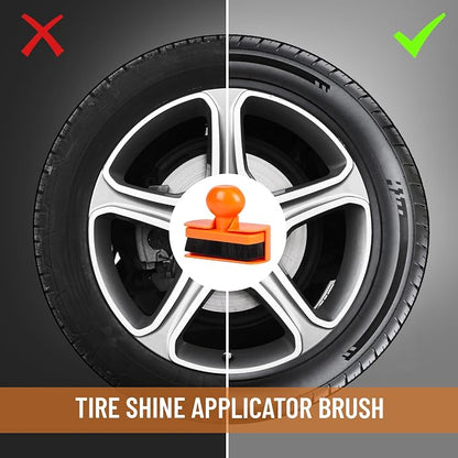 2pcs Large Car Tire Shine Applicator,Vegan Tire Shine Brush - Automotive Tire Dressing Applicator Brush with Storage Stand for Tire Detailing & Car Wash Kit, 3.6 Inch Length (Black & Orange)