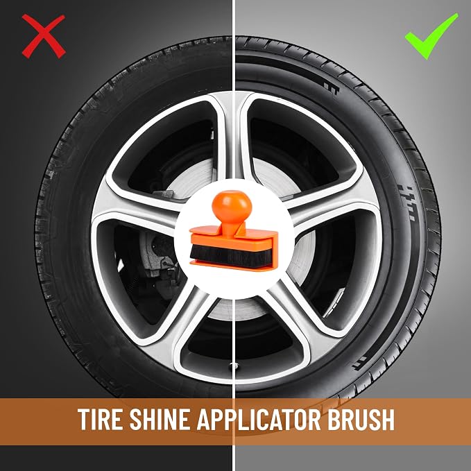 BABYSHEEP Tire Shine Applicator Brush - Extra Large Automotive Tire Dressing Applicator Brush with Storage Stand for Tire Detailing & Car Wash Kit, Black, 3.6 Inch Length (Orange)