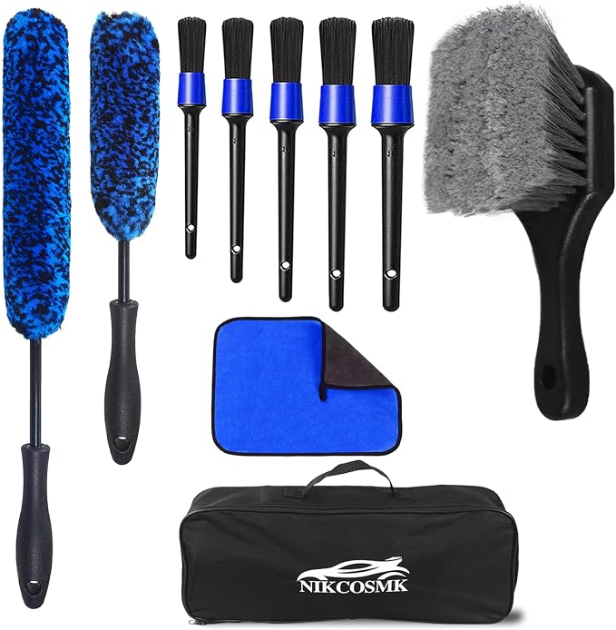 10Pcs Wheel Brush Kit for Cleaning Wheel and Tire, Wheel and Rim Brush, Car Detailing Brushes, Tire Brush, Bendable & Durable Car Wheel Rim Cleaner Brush Set,Car Cleaning Brush Supplies Kit