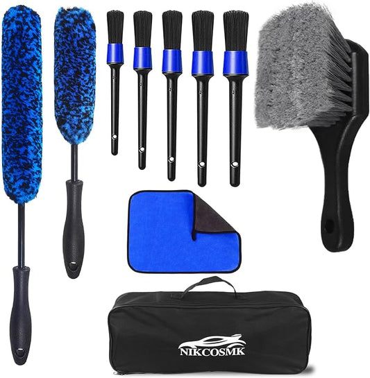 10Pcs Wheel Brush Kit for Cleaning Wheel and Tire, Wheel and Rim Brush, Car Detailing Brushes, Tire Brush, Bendable & Durable Car Wheel Rim Cleaner Brush Set,Car Cleaning Brush Supplies Kit
