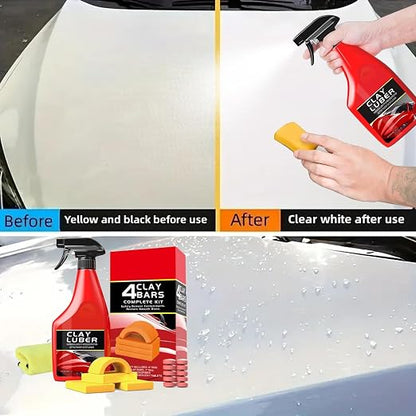Heavy Duty Car Clay Bars Auto Detailing Clay Luber Synthetic Lubricant Kit，4 Pcs Auto Detailing Clay Bar，10 Pack Clay Lubricant Sheets & Microfiber Towel – Safe Deep Clean, Remove Contaminants