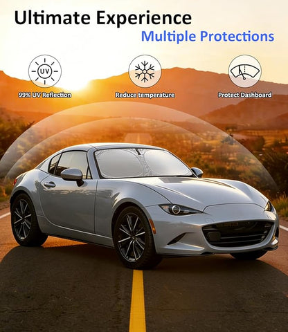 Windshield Sun Shade for 2016-2025 Mazda MX-5 Miata Accessories, Car Front Window Sun Visor & Heat Shield | 420D Sunshade Protection Blocks UV Rays Keep Your Car Cooler