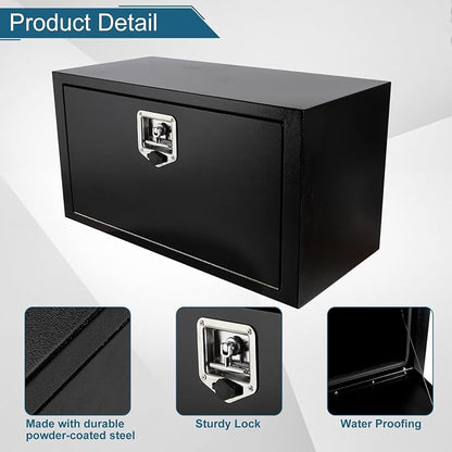 30"X14"X16" Underbody Utility Tool Box Truck Box Black Heavy Duty Steel Trailer Box Pick Up Storage Organizer w/Lock & Keys