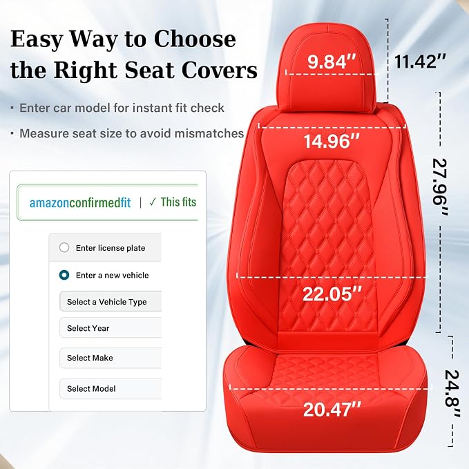 Coverado Full Set Car Seat Covers, 5-Seat Universal Faux Leather Waterproof Seat Covers, Front & Back Car Seat Protectors, Red Leather Seat Covers Fit for Most Vehicles-Red