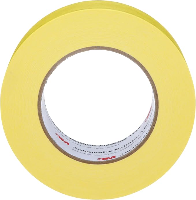 3M Automotive Refinish Masking Tape 388N, 06656, 48 mm x 55 m, Yellow, Crepe Backing, Moisture Resistant, Multi-Purpose, 1 Roll