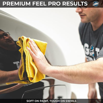 The Rag Company - Edgeless 365 Microfiber Towels (10-Pack) Premium 70/30 Blend, Professional Polishing, Wax Removal, Auto Detailing, 365gsm, 16in x 16in, Gold