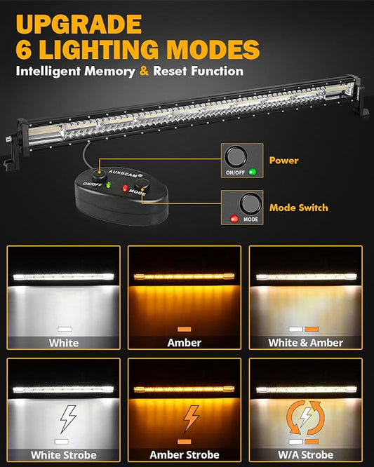 Auxbeam 42Inch 240W LED Straight Light Bar, 6 Modes Off Road Amber White Strobe Light, Dual Color Spot Flood Combo Beam Flashing Fog Driving Work Light with 10FT Wiring Harness Kit