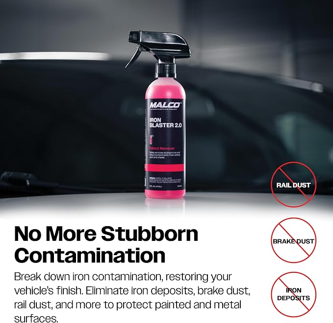 Malco Iron Blaster Fallout Remover - Dissolves Contaminants from Vehicles Such as Rail Dust, Industrial Fallout and Iron Deposits/Restores Paint to a Bright Finish / 16 Oz. (263016)