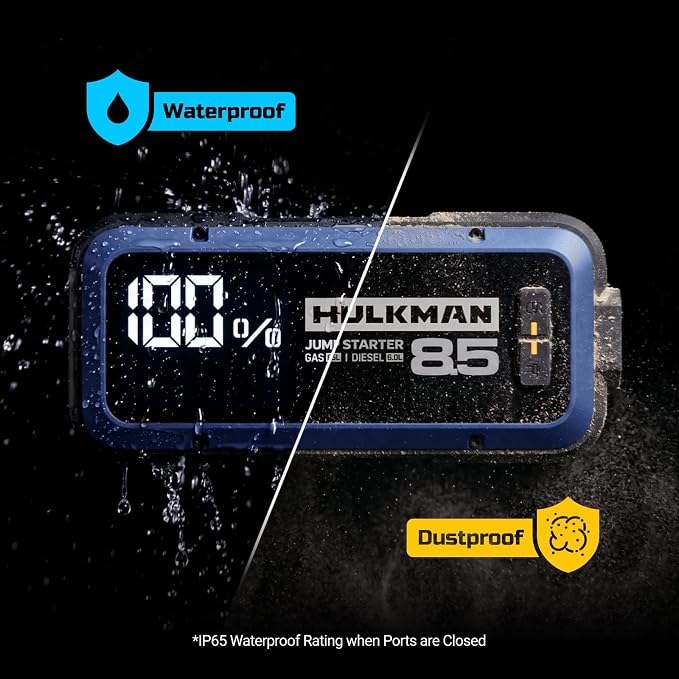 Hulkman Alpha85, Cobalt Blue, 2000A 74Wh Smart Jump Starter with 65W Fast Charger,12V Portable Car Battery Booster with 3.3"Display Power Pack,5-Mode light,Jumper Cables for up to 8.5L Gas/6.0L Diesel