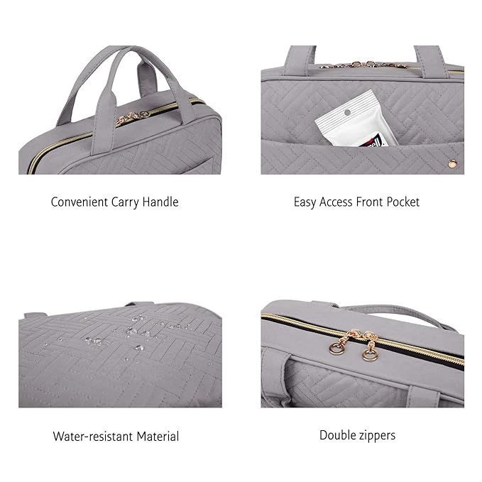BAGSMART Toiletry Bag Travel Bag with Hanging Hook, Water-resistant Makeup Cosmetic Bag Travel Organizer for Accessories, Shampoo, Full Sized Container, Toiletries Grey, Large