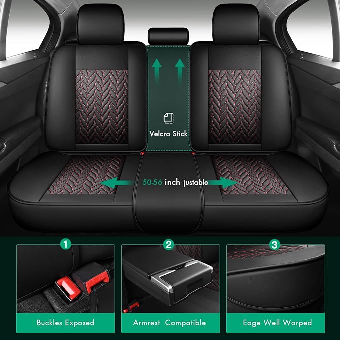 SCITOO Seat Covers Full Set,Universal Car Seat Covers Waterproof Car Seat Protector Automotive Seat Covers,Vehicle Seat Cover Set for Cars SUV Pick-up Truck Sedan (Full Set, Black And Red)