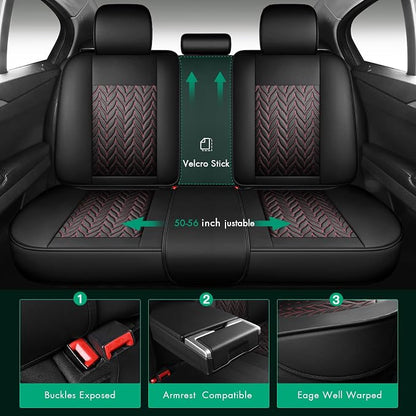 SCITOO Seat Covers Full Set,Universal Car Seat Covers Waterproof Car Seat Protector Automotive Seat Covers,Vehicle Seat Cover Set for Cars SUV Pick-up Truck Sedan (Full Set, Black And Red)