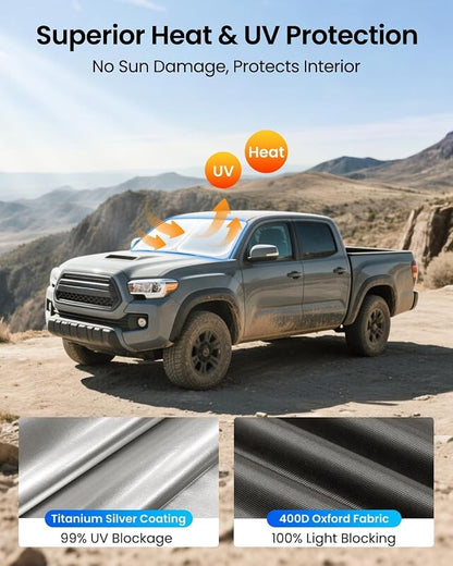 REEVAA Upgraded for Toyota Tacoma 2016-2026 Windshield Sunshade [Tailored Fit, 99% Sun Protection] Foldable Sun Shade Car Accessories with Storage Bag