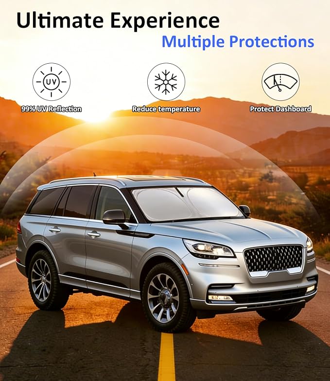 Windshield Sun Shade for 2020-2026 Lincoln Aviator Accessories, Car Front Window Sun Visor Protector & Heat Shield | 240T Sunshade Protection Blocks UV Rays Keep Your Car Cooler