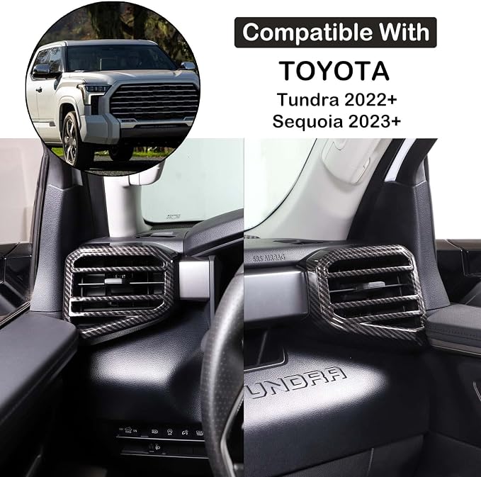 Aunginsy Center Console Side Air Conditioning Outlet Trim Cover Compatible with Toyota Tundra/Sequoia 2022-2026, Dashboard Side A/C Wind Vent Panel Decorative Frame Protector ABS Interior Accessories