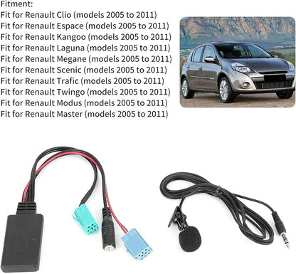 Bluetooth Audio Adapter,DC12V 6Pin Bluetooth Audio Cable Car Stereo AUX-in Adapter with Microphone ABS Fit for Clio/Espace/Megane