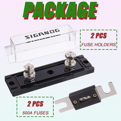500 Amp ANL Fuse Holder 0/2/4 Gauge Fuse Block with 500A ANL Fuses for Car Audio Truck DIY (2 Pack)