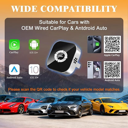 4 in 1 Screen Mirroring Wireless CarPlay Adapte, 2026 Upgraded Wired to Wireless for Apple CarPlay & Android Auto & AirPlay & MirrorLink, Mini USB Car Play Adapter with Type-C Extension, Plug and Play