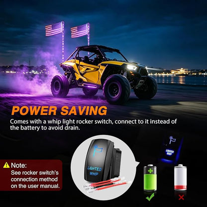 Nilight LED Whip Light 2PC 6FT Spiral RGB Antenna Whips with Spring Base, App/Remote Control DIY Chasing Patterns Brake & Reverse Turn Signal Lights for Side by Side ATV UTV RZR Can-Am Buggy Jeep