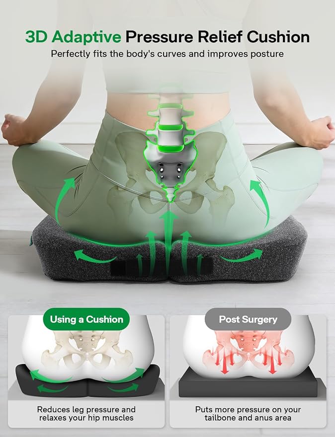 Medisana Memory Foam Bed Sore Cushions for Butt, Ergonomic Bedsore Pressure Relief Pillow with Foldable Design, T Shaped Opening Seat Cushion for Sciatica & Tailbone & Coccyx & Hemorrhoid Pain Relief