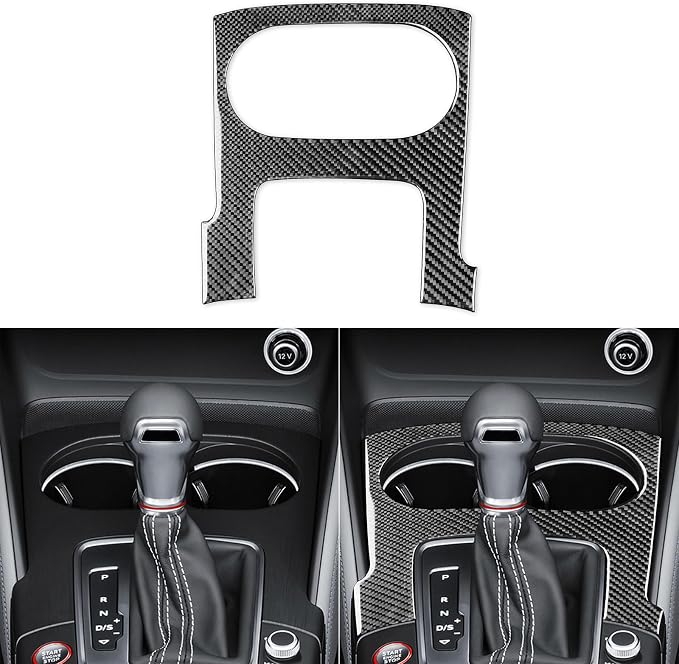 Real Premium Carbon Fiber Decor Compatible with Audi A3 S3 RS3 8V 2013 2014 2015 2016 2017 2018 2019 Car Gear Shift Panel Water Cup Holder Decor Sticker Auto Interior Accessories Decal Black