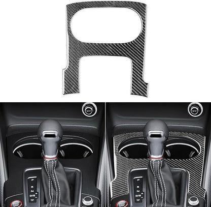 Real Premium Carbon Fiber Decor Compatible with Audi A3 S3 RS3 8V 2013 2014 2015 2016 2017 2018 2019 Car Gear Shift Panel Water Cup Holder Decor Sticker Auto Interior Accessories Decal Black