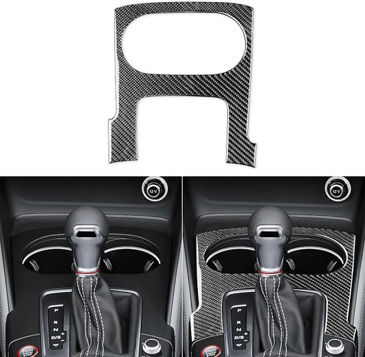 Real Premium Carbon Fiber Decor Compatible with Audi A3 S3 RS3 8V 2013 2014 2015 2016 2017 2018 2019 Car Gear Shift Panel Water Cup Holder Decor Sticker Auto Interior Accessories Decal Black