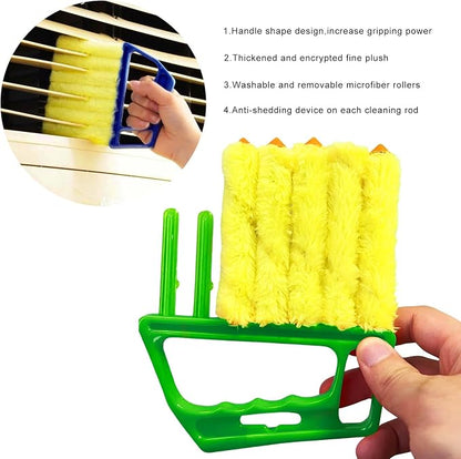 2 PCS Blind Cleaner Duster Tool, 7 Finger Handheld Duster Window Shutters Dusting Cleaner Brush, Washable Mini Blinds Dust Cleaning Tools for Car Air Conditioner Vent (Blue+Green)