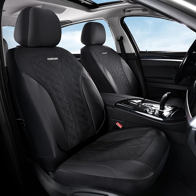 Coverado Black Front Seat Covers, Automotive Seat Covers 2 Seats, Mesh Car Protectors 2-Pack, Auto Seat Covers Spill-Proof Design Universal Fit for SUV, Vans, Sedan, Truck