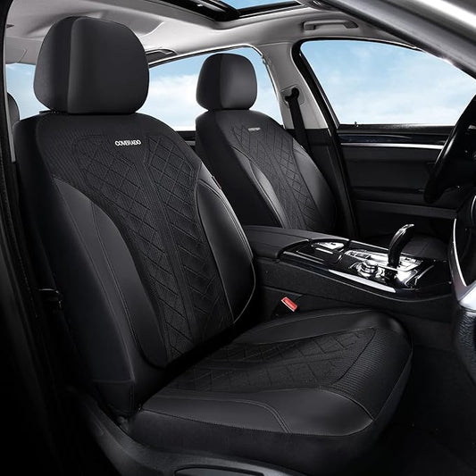Coverado Black Front Seat Covers, Automotive Seat Covers 2 Seats, Mesh Car Protectors 2-Pack, Auto Seat Covers Spill-Proof Design Universal Fit for SUV, Vans, Sedan, Truck