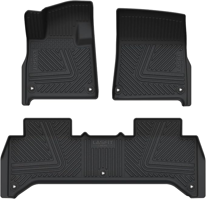 LASFIT Floor Mats for Rivian R1T 2025 2026, All Weather Floor Liner TPE Custom Fit Car Mats for Rivian R1T 1st & 2nd Row Rubber Mats, Black,Tasteless, Durable and Easy to Clean