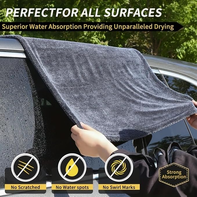 1200GSM Microfiber Car Drying Towel, Double-Twist Loop, Ultra-Absorbent, Quick-Dry, Lint- & Streak-Free, Scratch-Safe, for Car Wash & Detailing (1 Pack) (Dark Grey, 16" x 24")