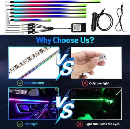Dreamcolor Interior Car Lights, WEBUPAR Car Accessories 6 in 1 Car LED Strip Lights with APP Control and 213 Modes, 175 inches 593 LEDs Acrylic Fiber Optic Lights, RGB Neon Light Kits
