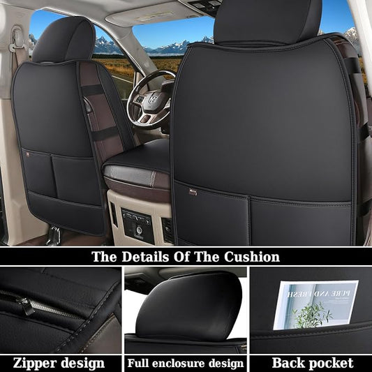 Coverado Seat Covers for Dodge Ram, Waterproof Front Car Seat Covers for Truck Compatible with 2002-2026 Dodge Ram 1500 2500 3500 Crew Double Mega Quad Cab(Black&Red line)