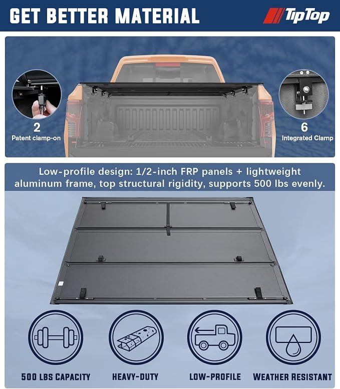 TIPTOP Low Profile Hard Folding Truck Bed Tonneau Cover Fits 2022-2026 Ford Maverick 4.5ft Bed (54.4") |TLX3|
