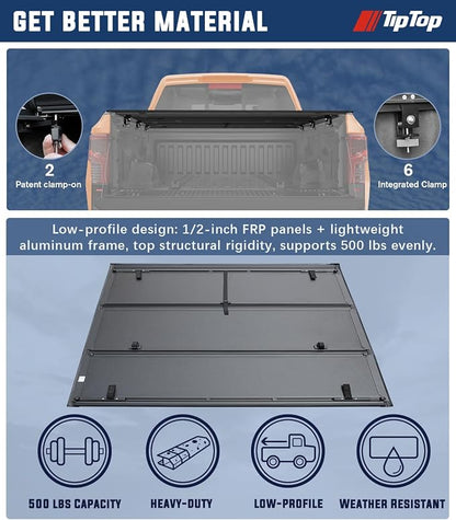 TIPTOP Low Profile Hard Folding Truck Bed Tonneau Cover Fits 2022-2026 Ford Maverick 4.5ft Bed (54.4") |TLX3|