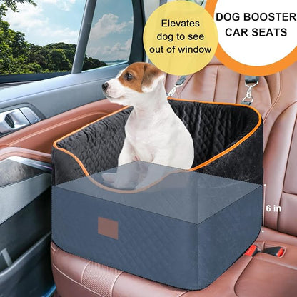 XIEEAOZEE Dog Car Seat for Small Dogs, Memory Foam Booster Dog Seat for Dogs up to 35 lbs, Elevated Pet Car Seat with Washable Removable Cover, Storage Pockets (Black)