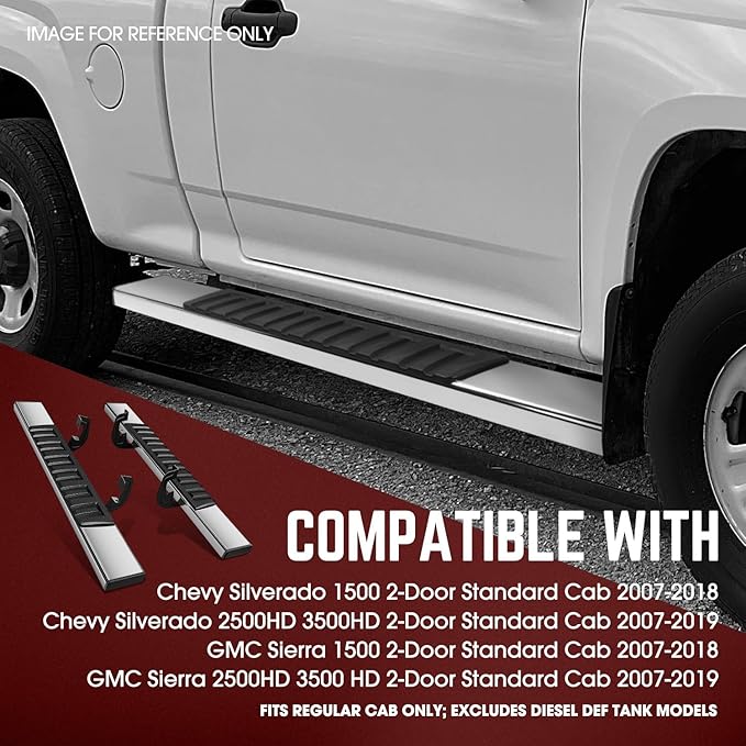 DNA Motoring 6.75" Wide Flat Running Boards Side Step Bars Compatible with 2007-2018 Chevy Silverado GMC Sierra 1500/2007-2019 Silverado Sierra 2500HD 3500HD 2-Dr Standard Cab,STEPB-A-0004