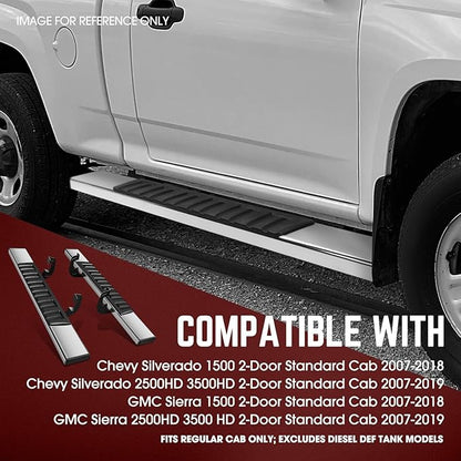 DNA Motoring 6.75" Wide Flat Running Boards Side Step Bars Compatible with 2007-2018 Chevy Silverado GMC Sierra 1500/2007-2019 Silverado Sierra 2500HD 3500HD 2-Dr Standard Cab,STEPB-A-0004