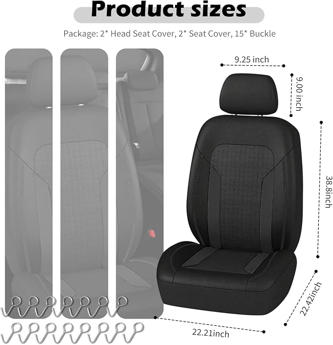2 Pack Universal Car Seat Cover with Breathable Mesh Backrest,Comfortable Car Seat Protector with Foam Padding and Retaining Buckle,Highly Elastic Car Seat Covers Full Set (Black)