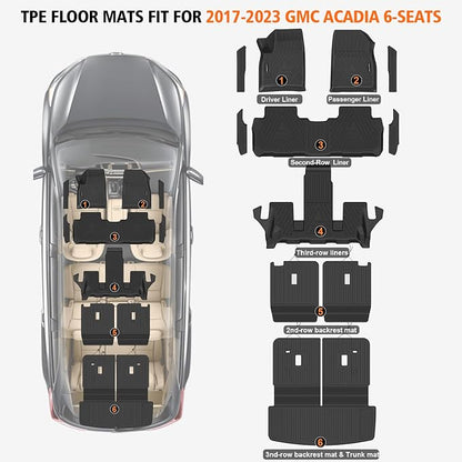 All Weather Car Floor Mats Cargo Liner with Backrest Mat for GMC Acadia 2017-2023 (Only Fit 6 Seats), TPE Rubber Liners Full Set with Door Sill Protectors Automotive Mats for 2023 Acadia Accessories